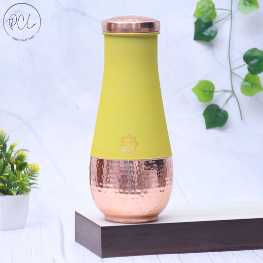 Pure Copper Silk Yellow Tulip Jar with Inbuilt Glass Capacity 1400ML