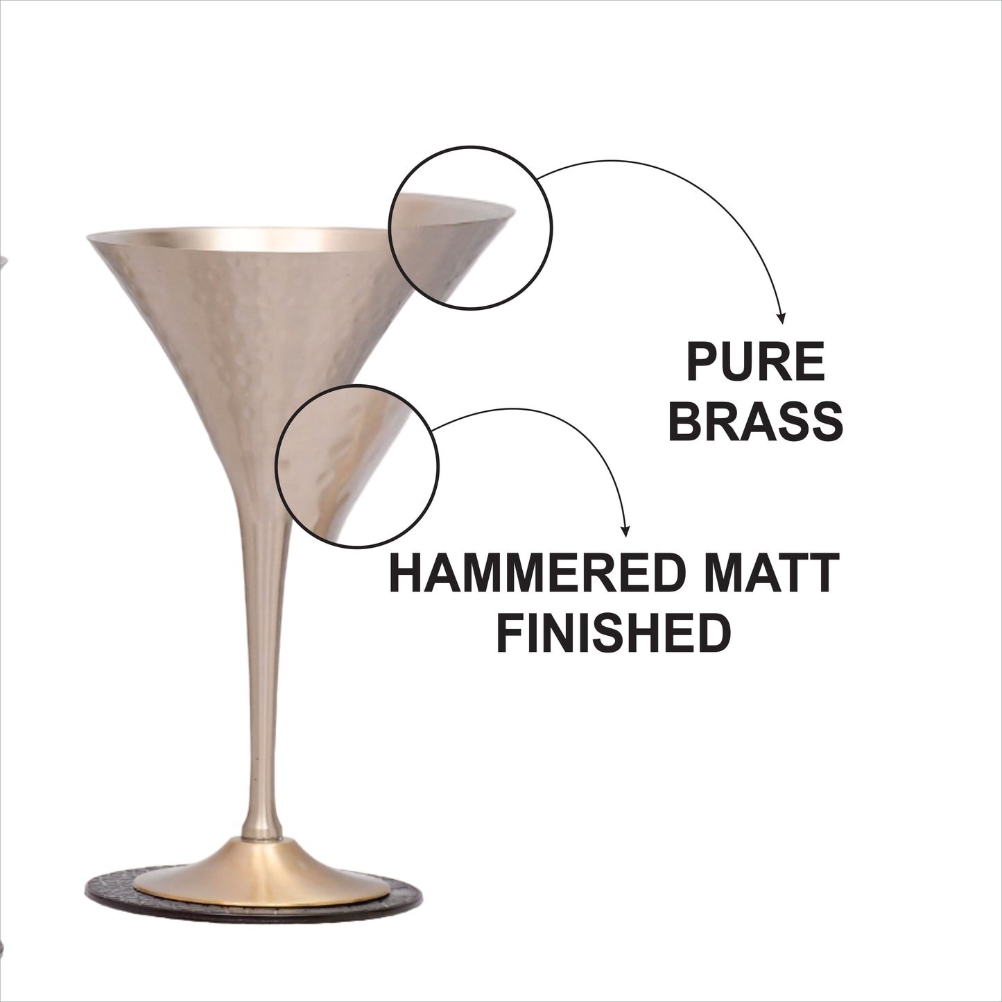 Beautifully Designed Hammered Martini Conical Brass Matt Finished Goblet Glasses | Set of 2