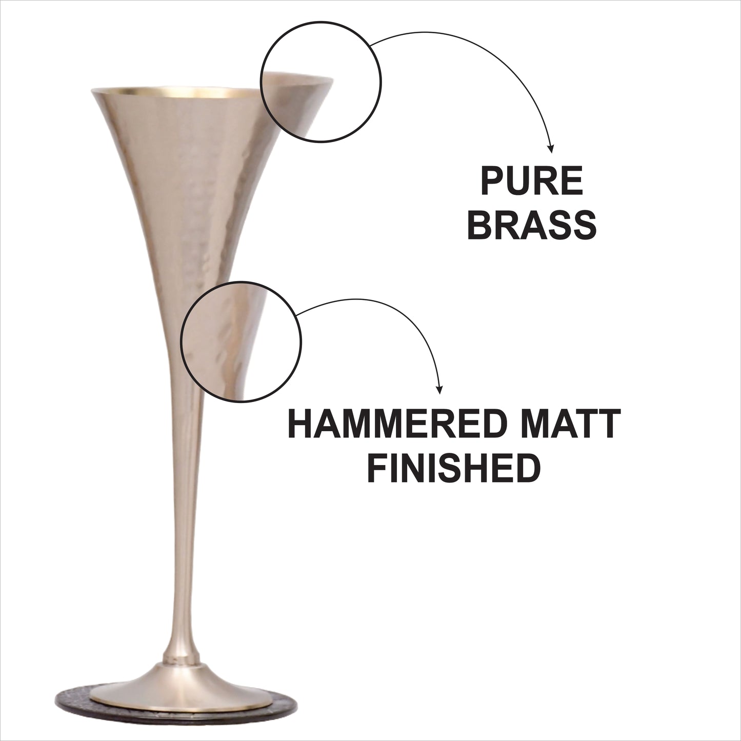 Beautifully Designed Conical Brass Matt Finished Goblet Glasses | Set of 2