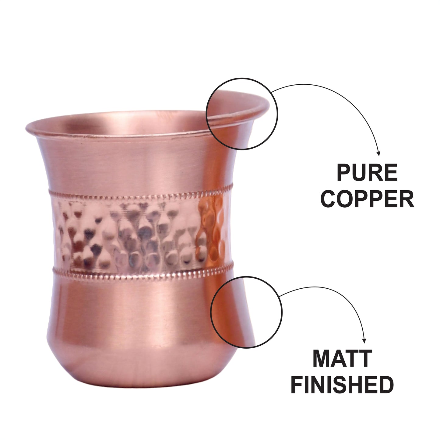 Pure Copper Water Glass Set of 2 Half Hammered Damru Tumbler Capacity 300ML