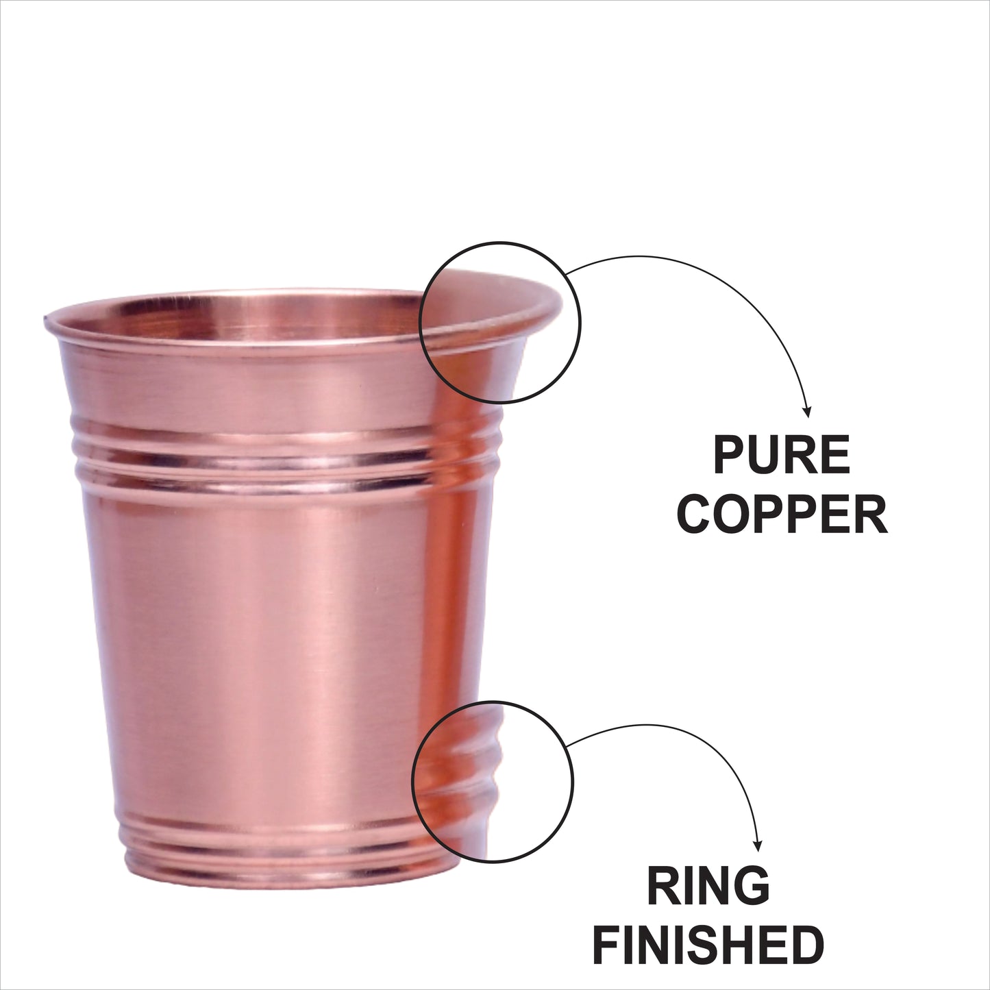 Pure Copper Water Glass Set of 2 Ring Design Tumbler Capacity 300ML