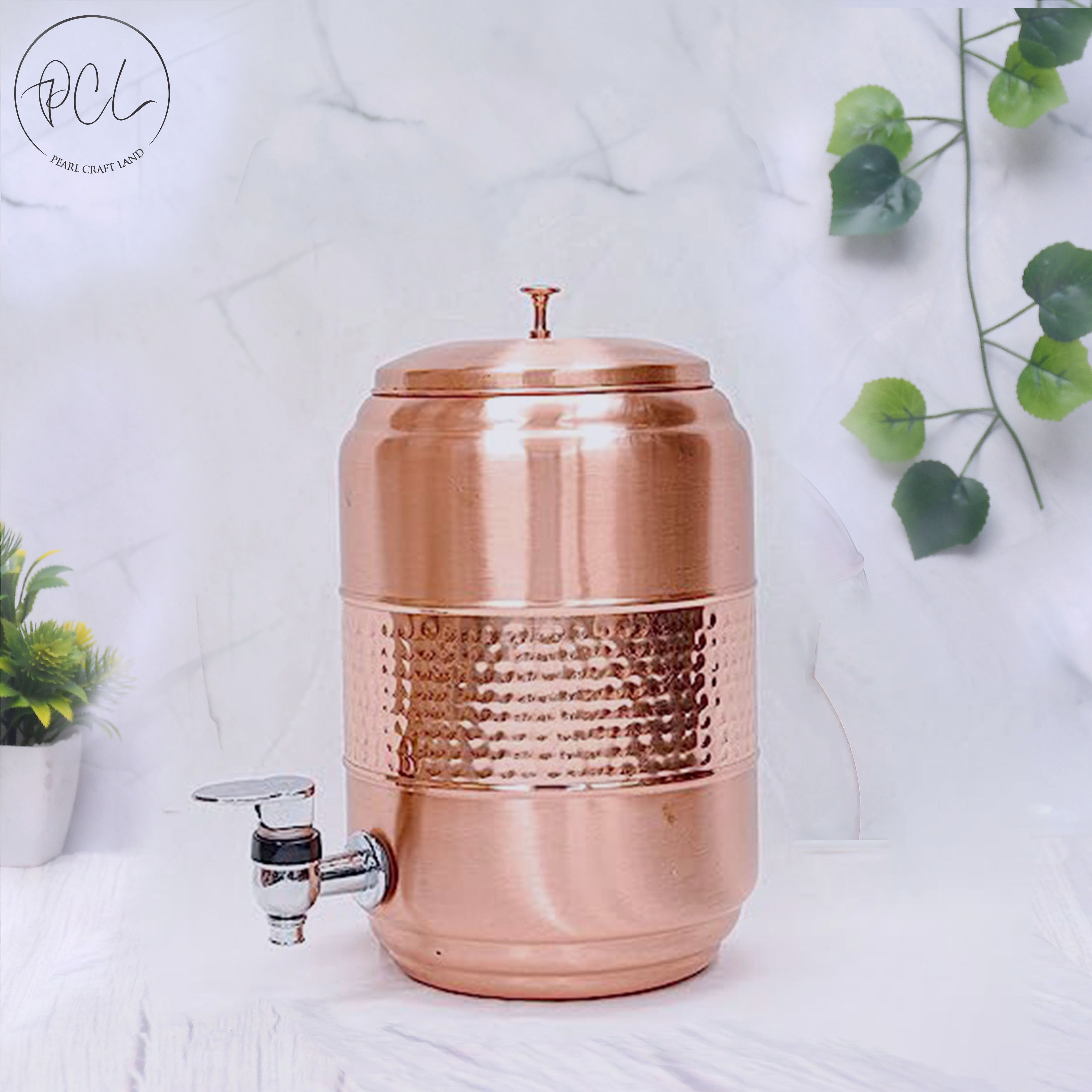 Pure Copper 5 Litre Half Hammered Water Dispenser Matka 5000ml Pearl Craftland 9263