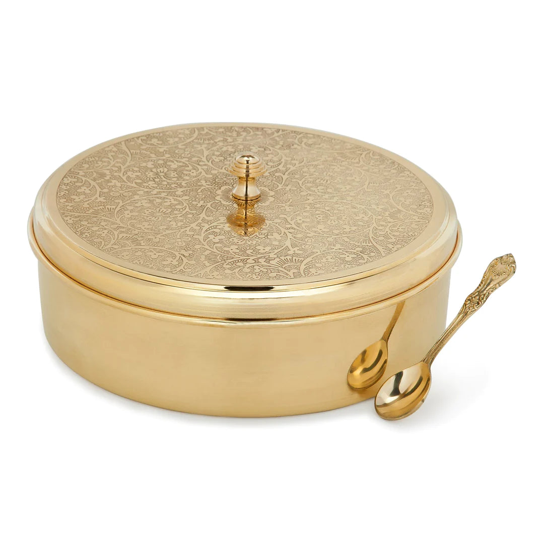Handcrafted Brass Masala Box Set for Kitchen with Spoon  (7 Containers, 40 ML) 9"