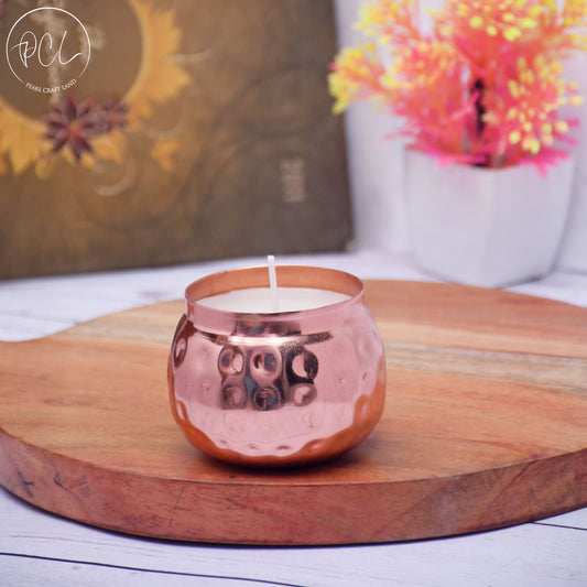 Copper Finish Hammered Votive with Soy Wax Candle French Vanilla