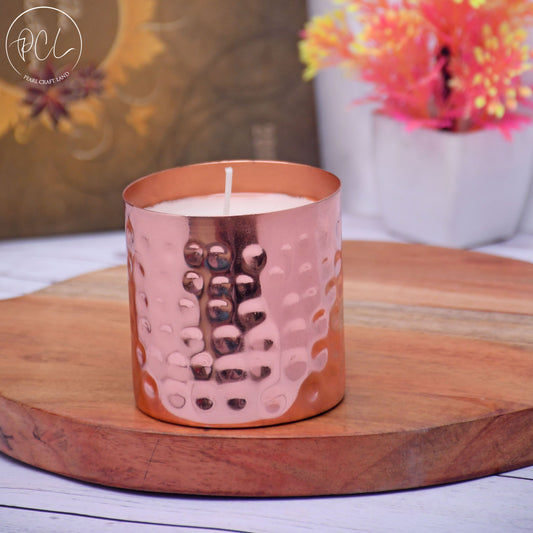 Copper Finish Hammered Straight Votive with Soy Wax Candle French Vanilla