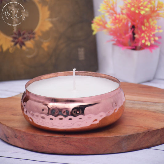Copper Finish Flat Hammered BIg Votive with Soy Wax Candle French Vanilla