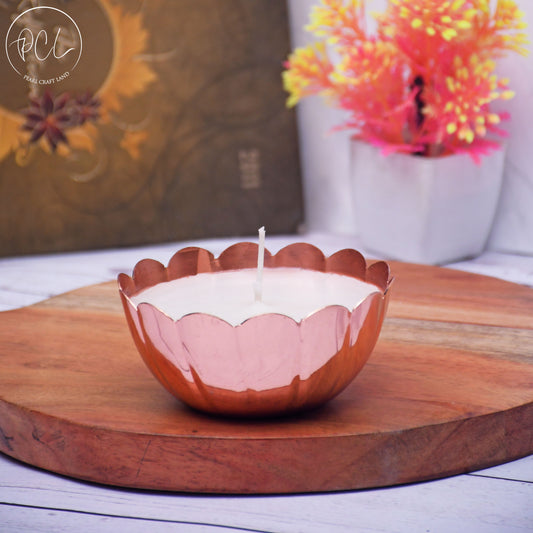 Copper Finish Votive with Lotus Rope Design Soy Wax Candle French Vanilla (Small)