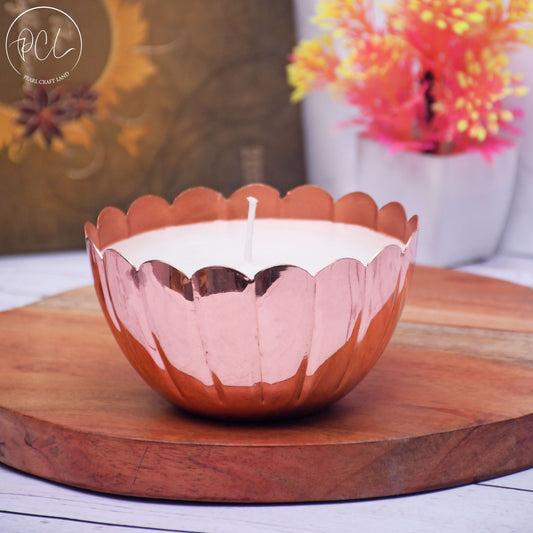 Copper Finish Votive with Lotus Rope Design Soy Wax Candle French Vanilla Big