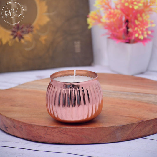 Copper Finish Votive with Rope Design Soy Wax Candle French Vanilla