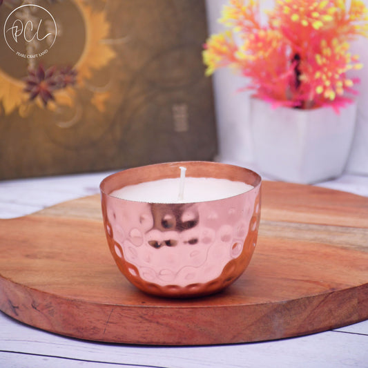 Copper Finish Hammered Designed Votive with Soy Wax Candle French Vanilla