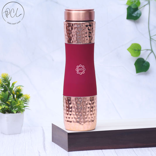 Pure Copper Water Bottle Silk Red Cherry Half Hammered Capacity 1000ML