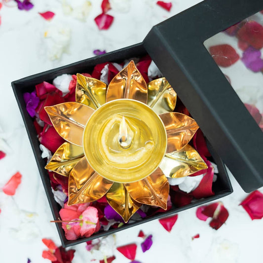 Pure Copper / Brass Elegant Handcrafted Metal Lotus Diya ( 3 INCH ) Diwali Special