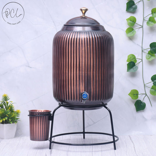 Pure Copper Water Dispenser with Glass and Stand Antique Rope Designed Combo Capacity 5000 ML.