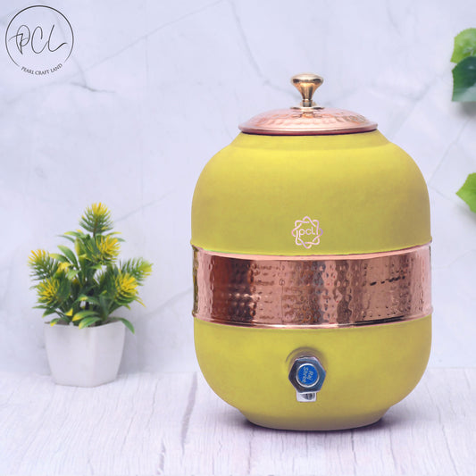 Pure Copper Silk Yellow Half Hammered Water Dispenser (Matka) Capacity 5000ML