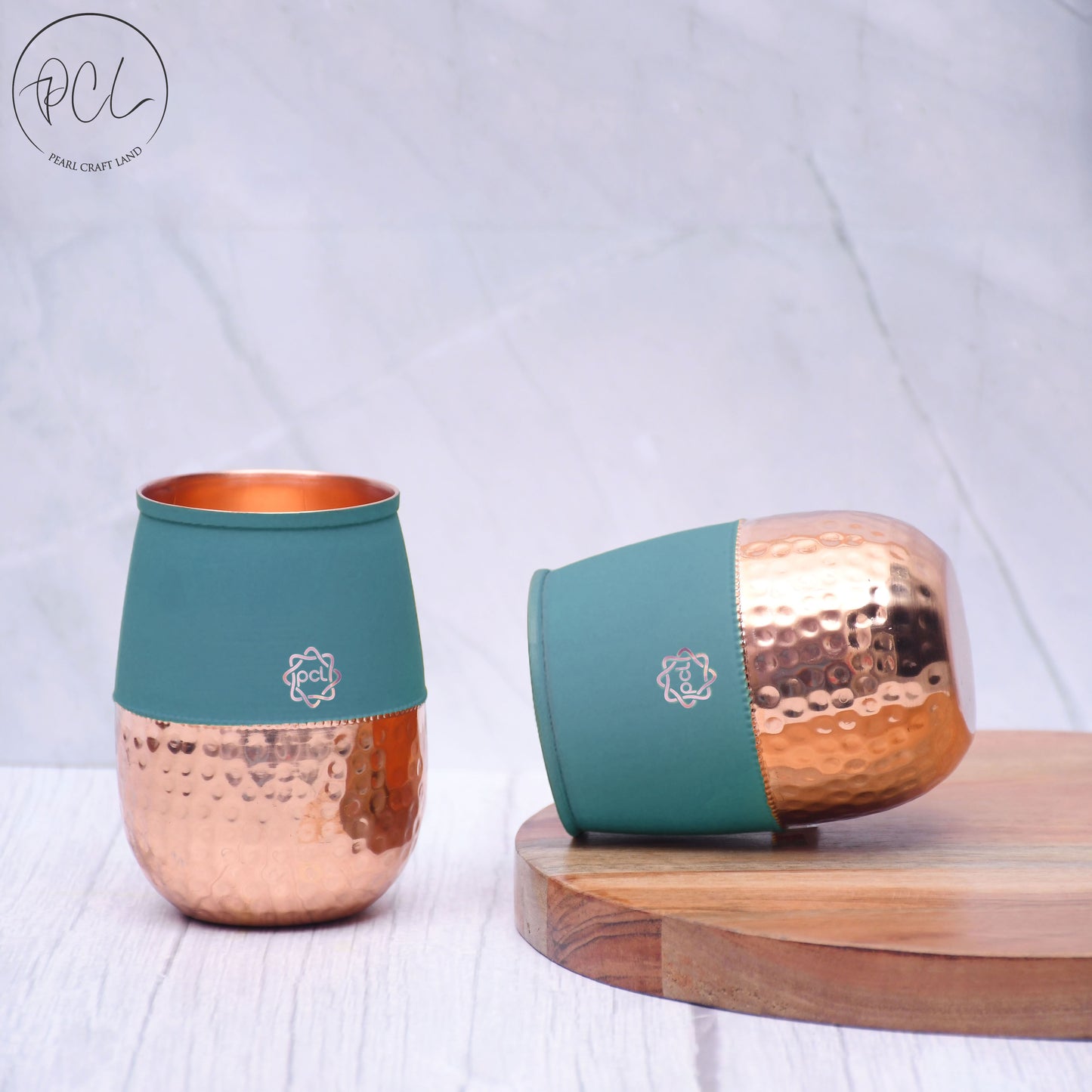 Pure Copper Water Bottle Silk Green Half Hammered with 2 Glasses ( Set of 3 ) Capacity 1450 ML