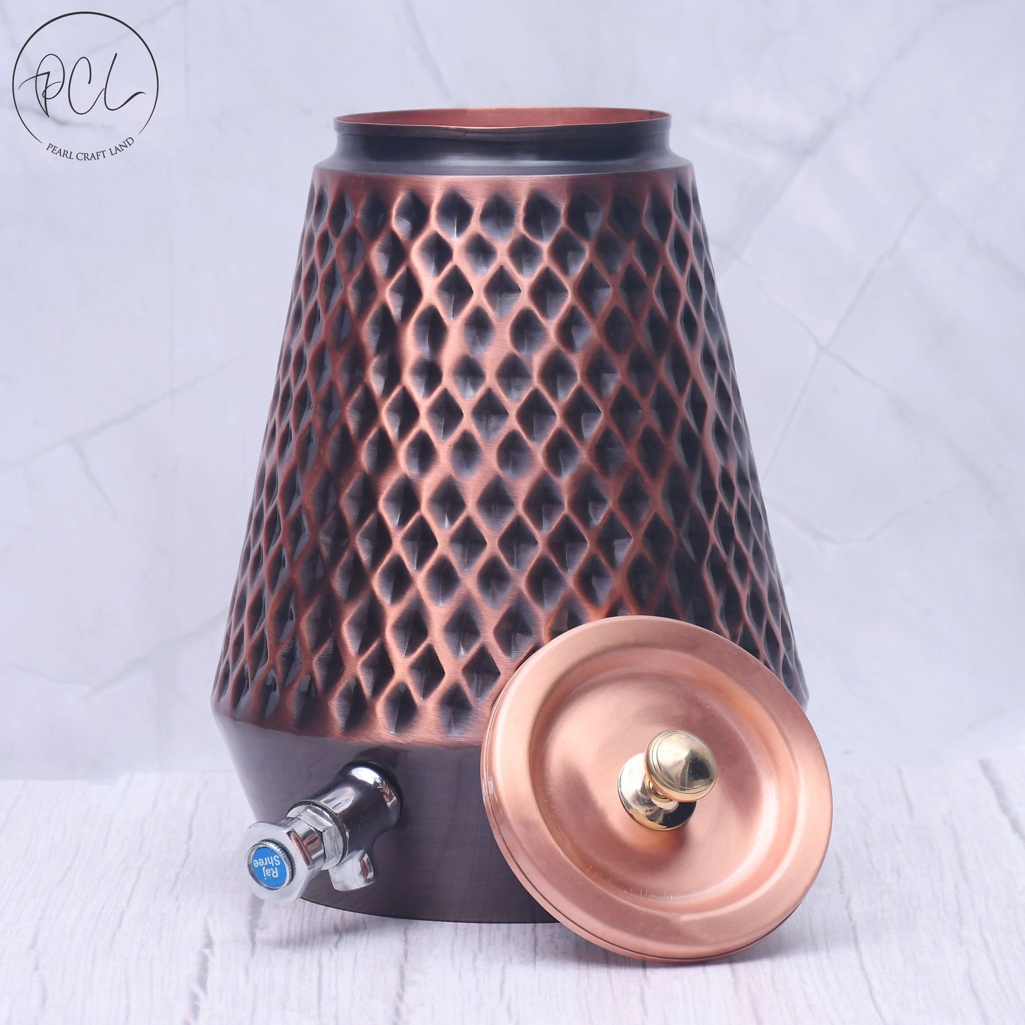 Pure Copper Water Dispenser Conical Antique Diamond Designed Capacity 8000 ML.