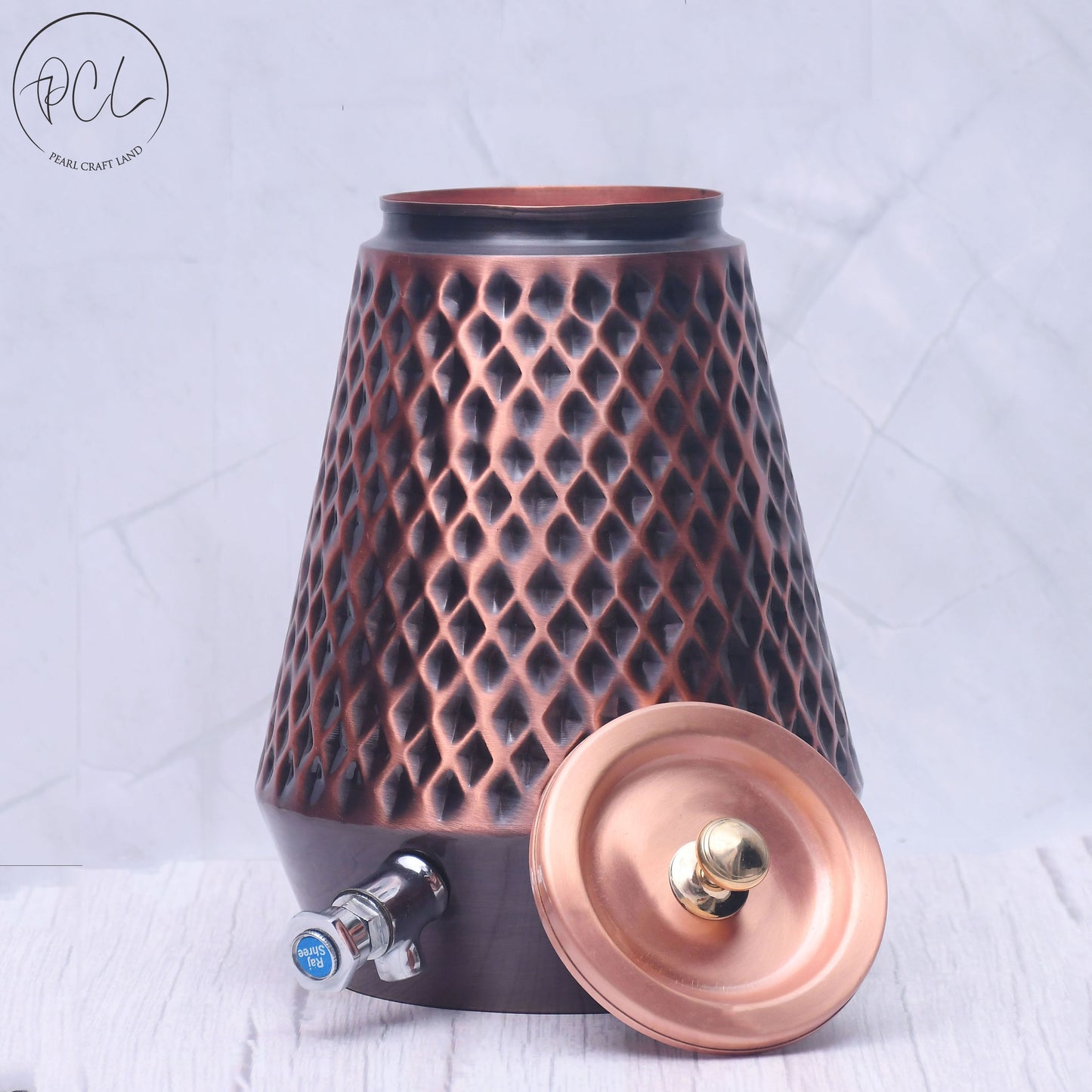 Pure Copper Water Dispenser Conical Antique Diamond Designed Capacity 5000 ML.