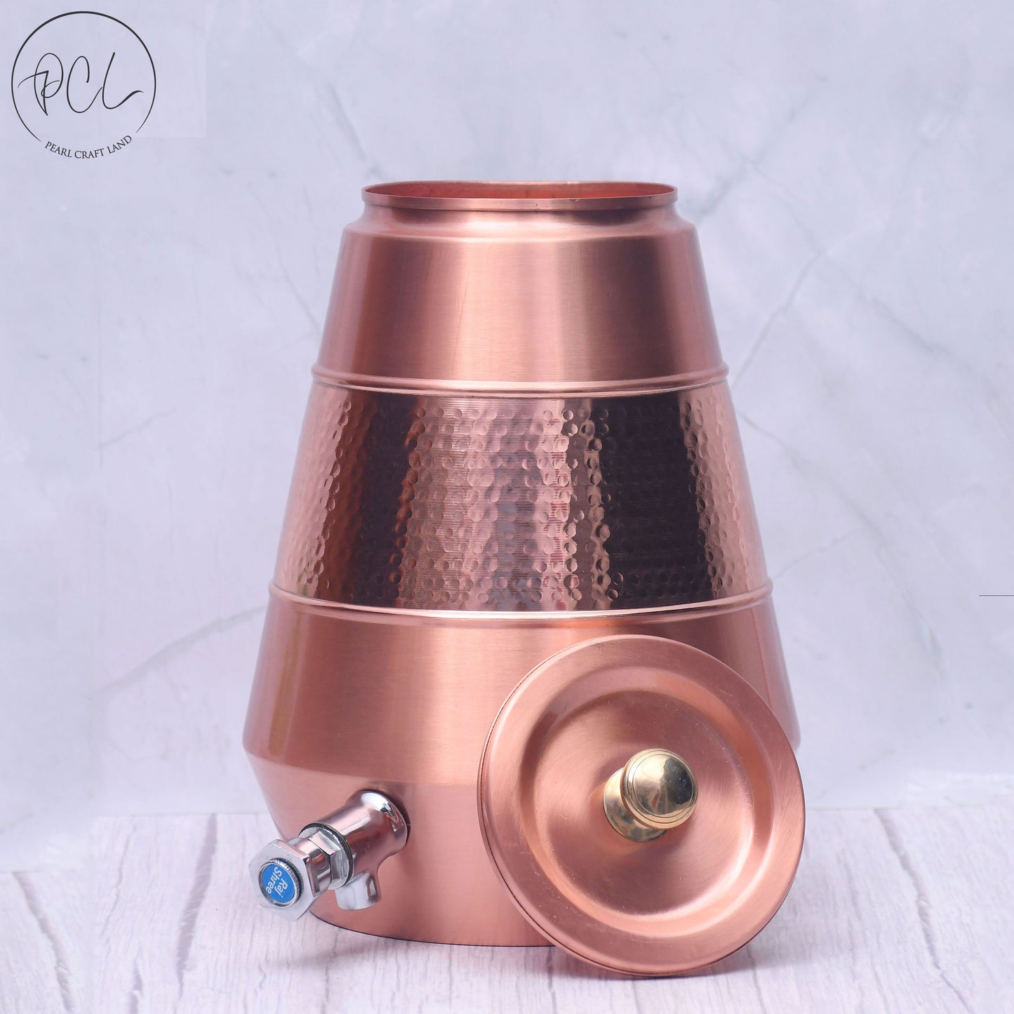 Pure Copper Water Dispenser Conical Half Hammered Designed Capacity 5000 ML.