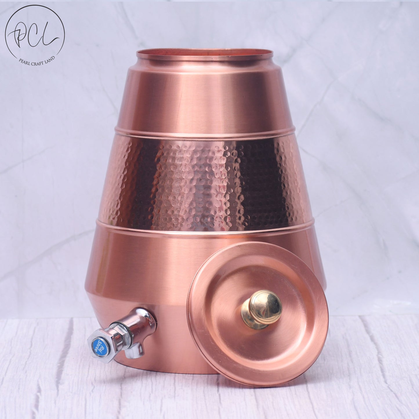 Pure Copper Water Dispenser Conical Half Hammered Designed Capacity 8000 ML.