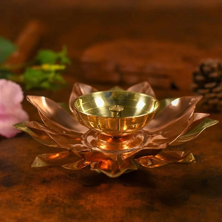 Pure Copper / Brass Elegant Handcrafted Metal Lotus Diya ( 6 INCH ) Diwali Special