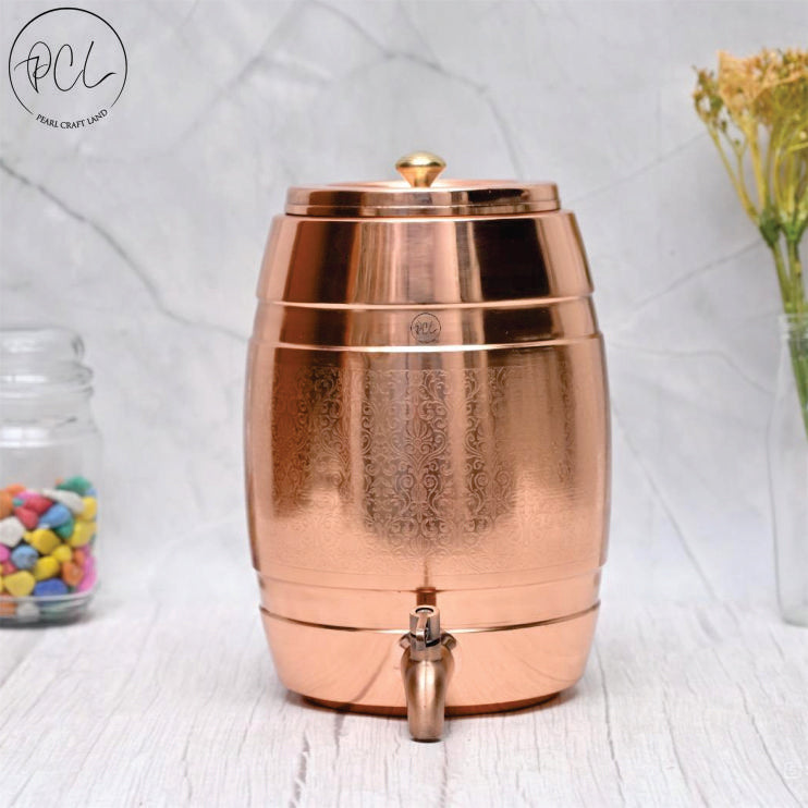 Pure Copper Water Dispenser Barrel Mid Etching Designed.