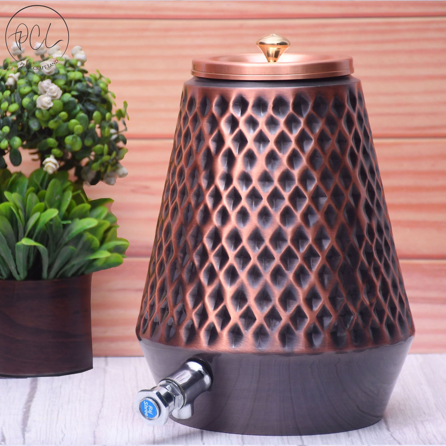 Pure Copper Water Dispenser Conical Antique Diamond Designed Capacity 8000 ML.