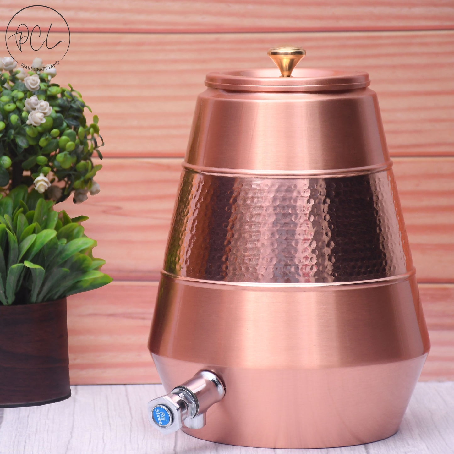 Pure Copper Water Dispenser Conical Half Hammered Designed Capacity 8000 ML.