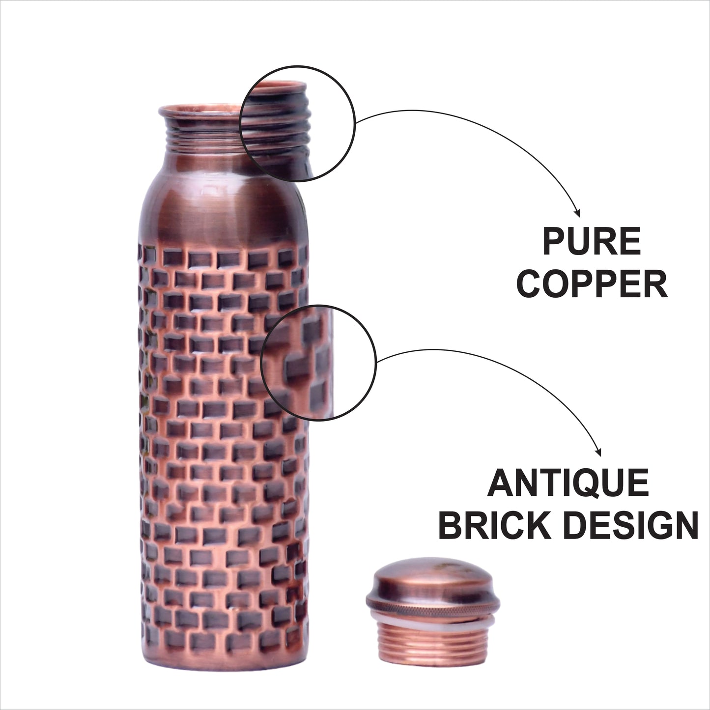 Pure Copper Water Bottle Antique Brick Design Capacity 1000ML