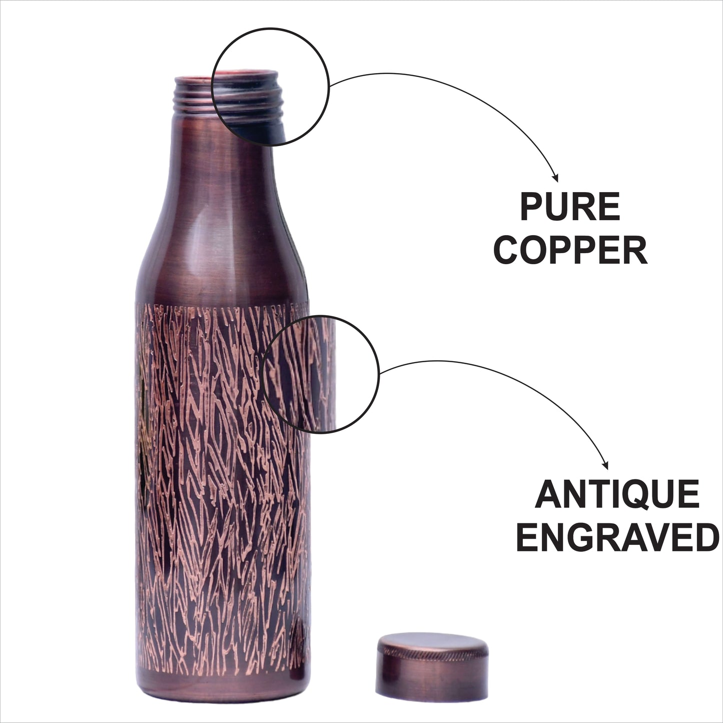 Pure Copper Water Bottle Light Curved Antique Black Design Capacity 1000ML