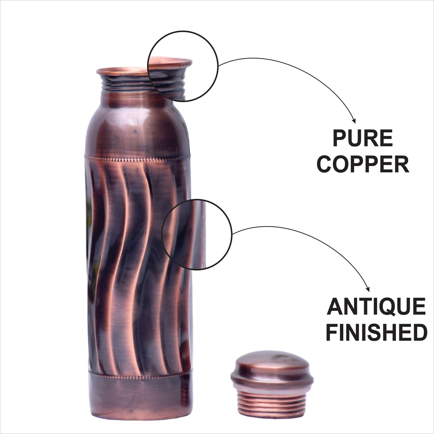 Pure Copper Water Bottle Antique Swirl Design Capacity 1000ML