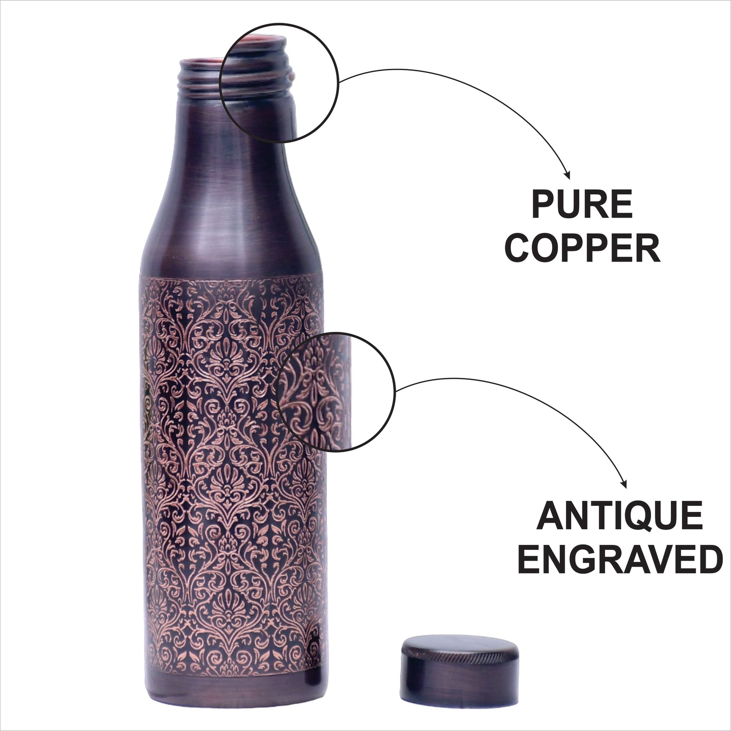 Pure Copper Water Bottle Black Antique Design With Beautiful Looks Capacity 1000ML