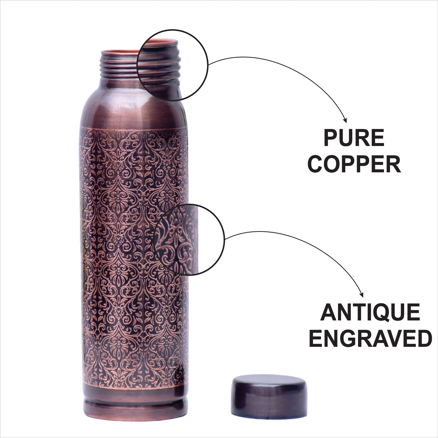 Pure Copper Water Bottle Milton Antique Engraved Design Capacity 1000ML