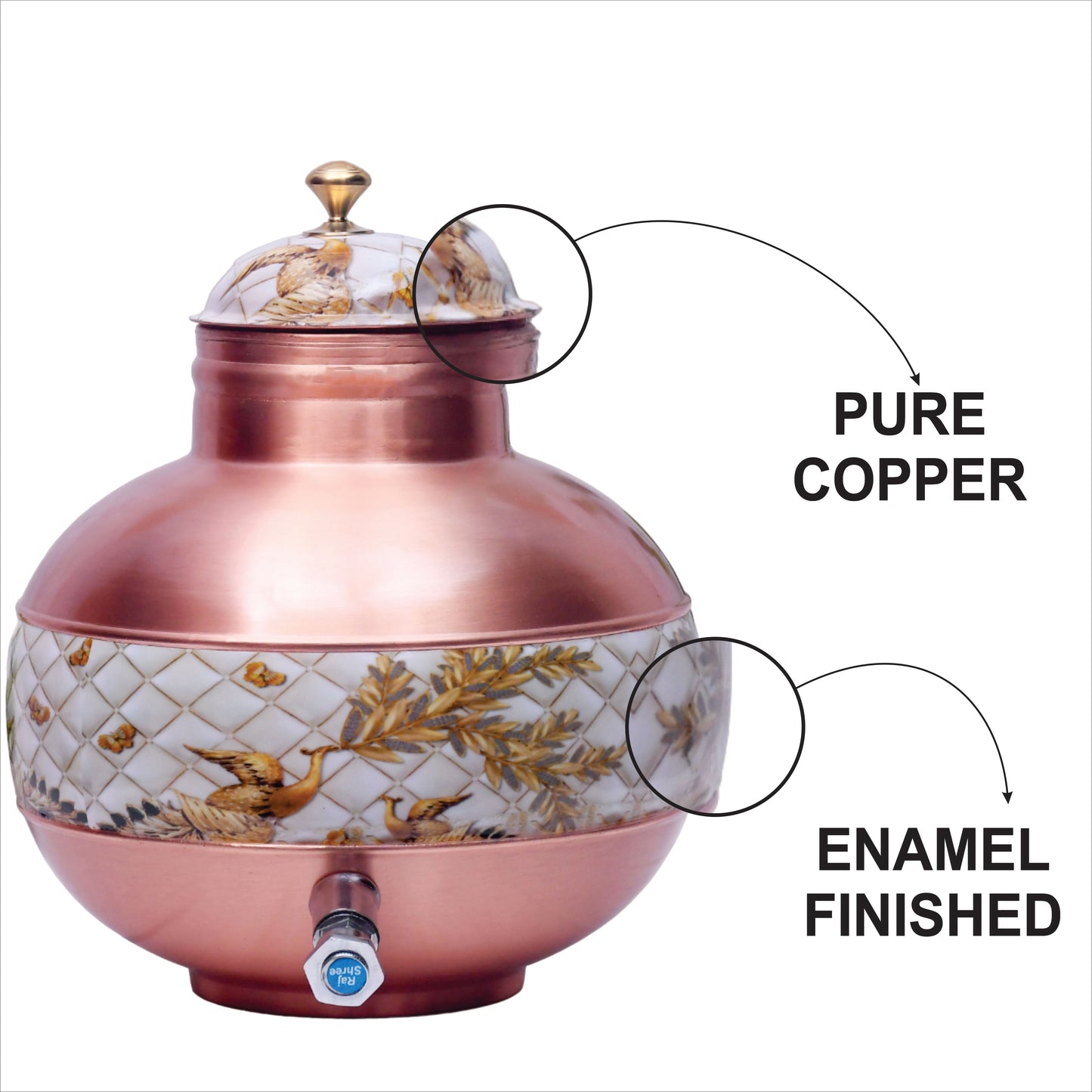 Pure Copper Water Dispenser Half Enamel Ghada/Pot Water Dispenser Capacity 5000ML