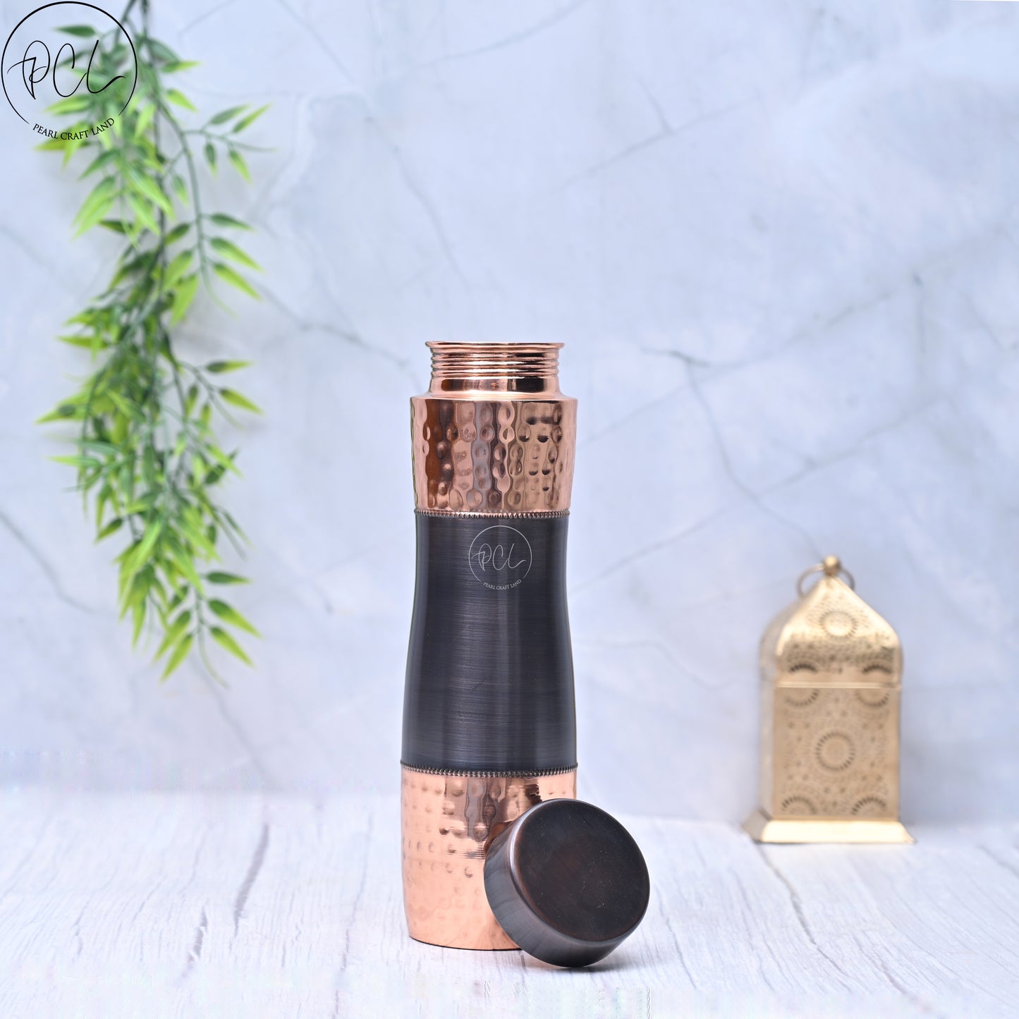 Pure Copper Half Antique & Hammered Water Bottle Capacity 1000 ML