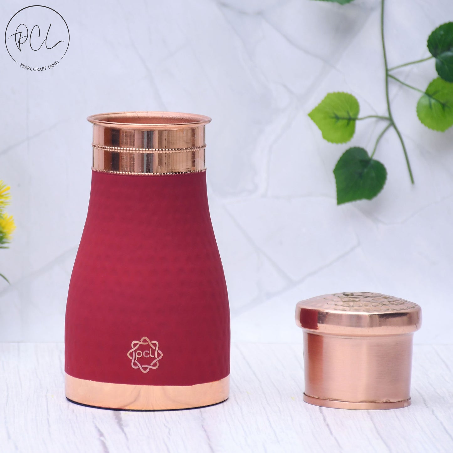 Pure Copper Silk Red Cherry Bedside Jar with Inbuilt Glass Capacity 1000ML