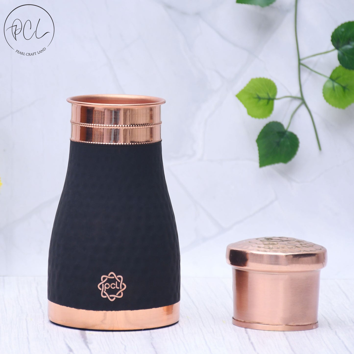 Pure Copper Silk Black Bedside Jar with Inbuilt Glass Capacity 1000ML