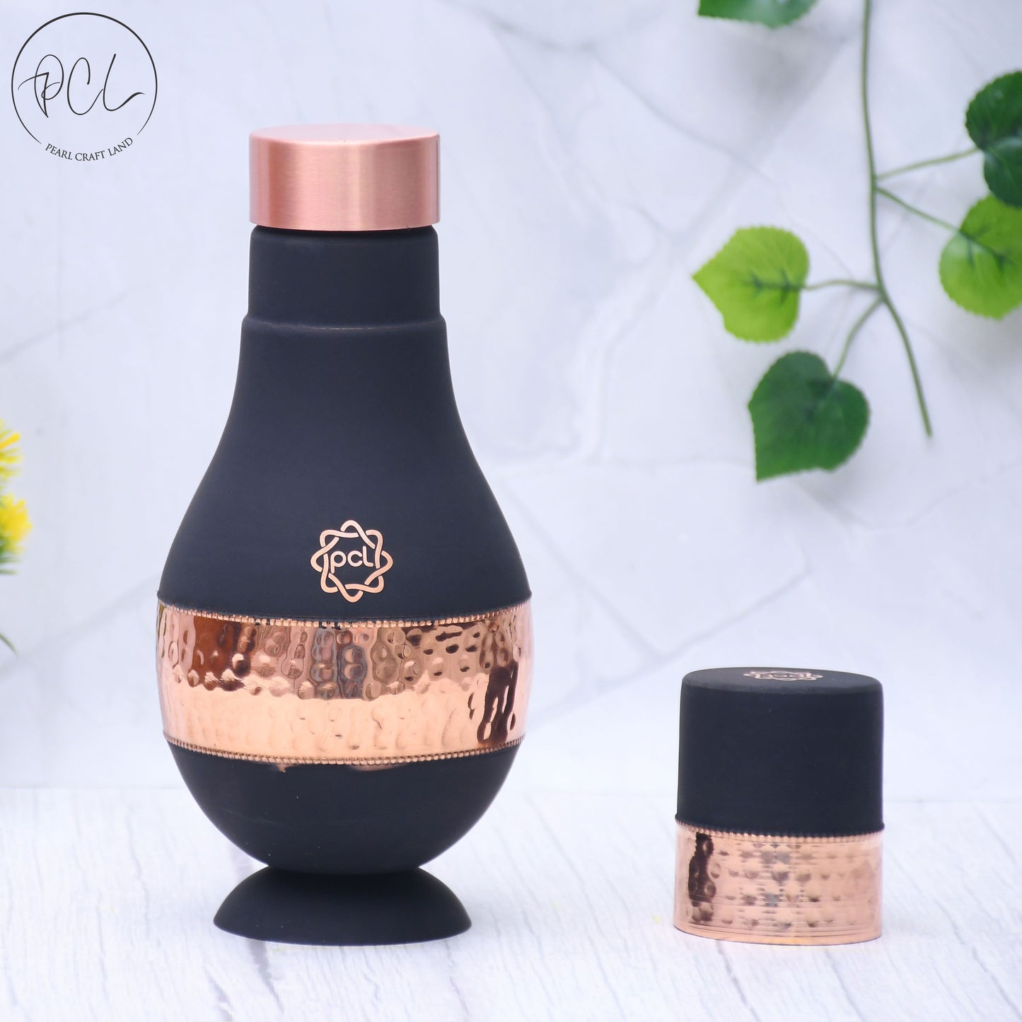 Pure Copper Silk Black Modern Surahi with Inbuilt Glass Capacity 1000 ML