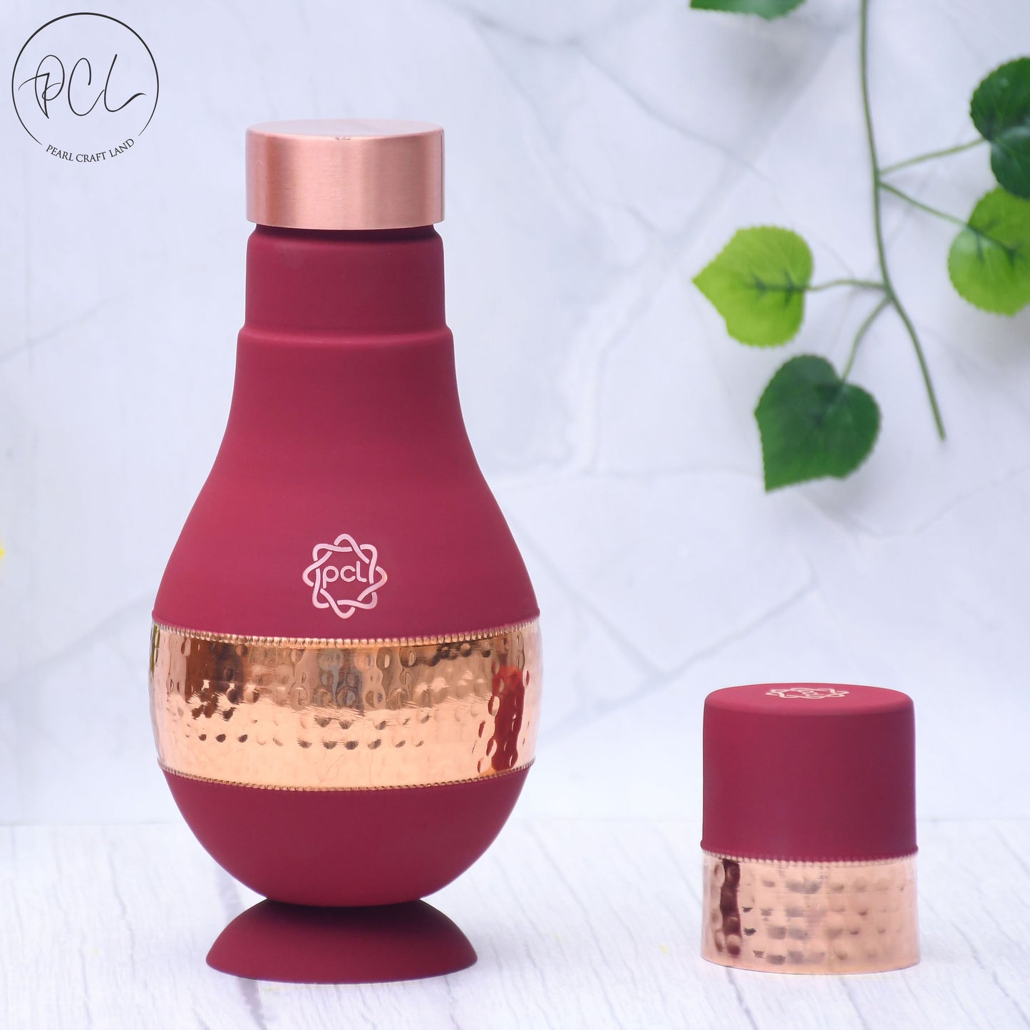 Pure Copper Silk Red Cherry Modern Surahi with Inbuilt Glass Capacity 1000ML