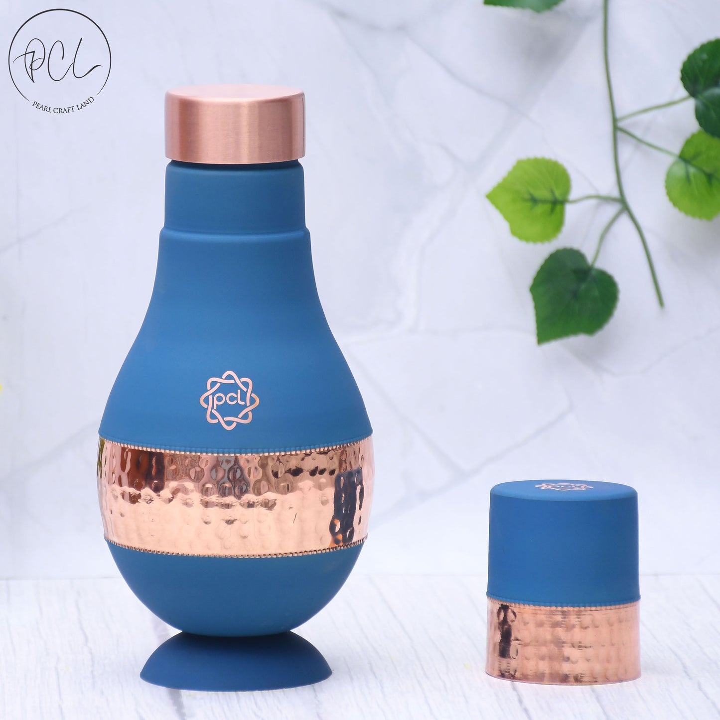 Pure Copper Silk Blue Modern Surahi with Inbuilt Glass Capacity 1000ML.