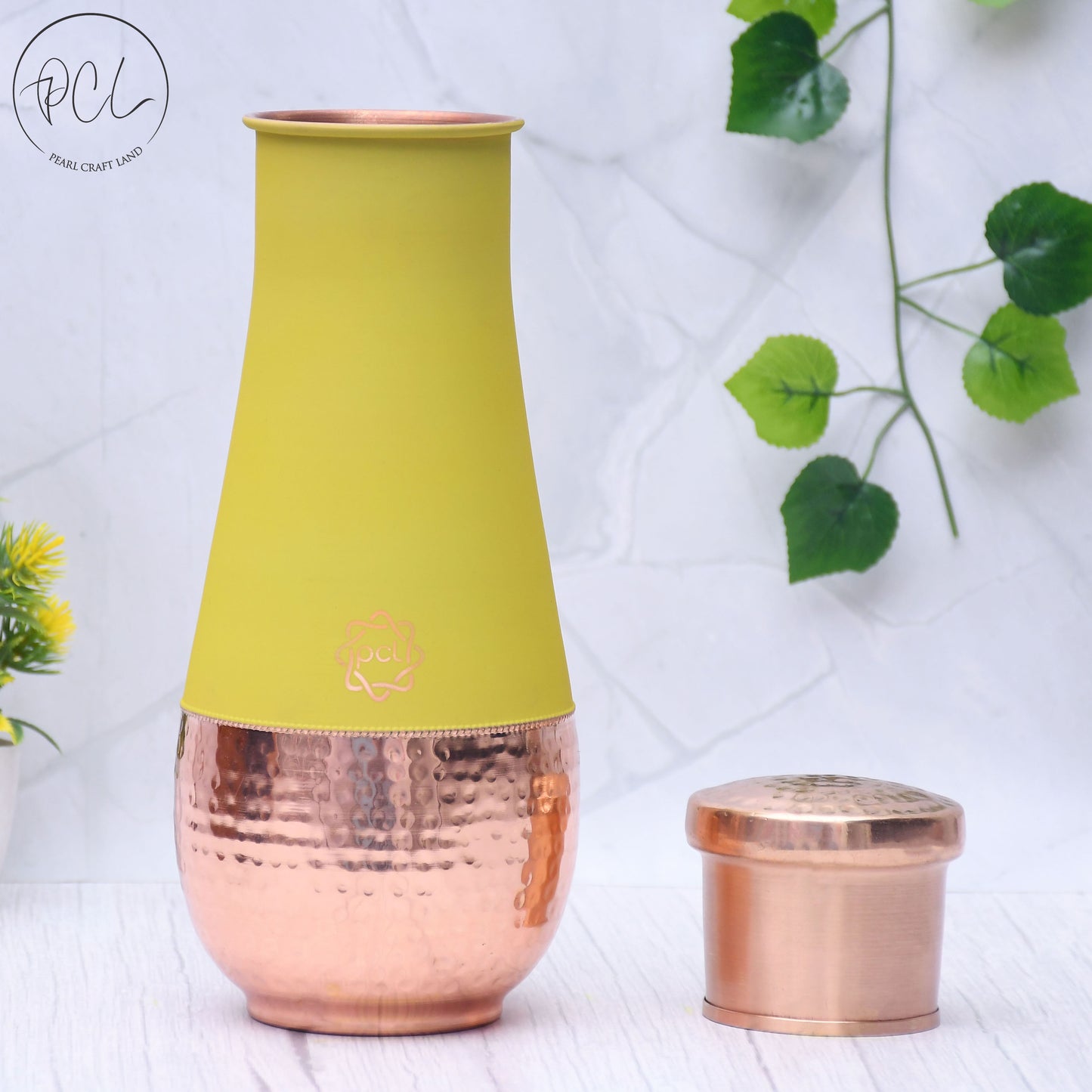 Pure Copper Silk Yellow Tulip Jar with Inbuilt Glass Capacity 1400ML