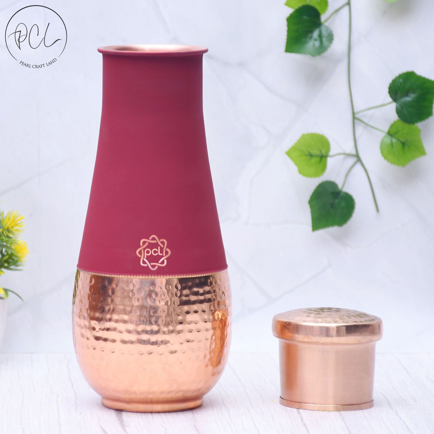 Pure Copper Silk Red Cherry Tulip Jar with Inbuilt Glass Capacity 1400ML