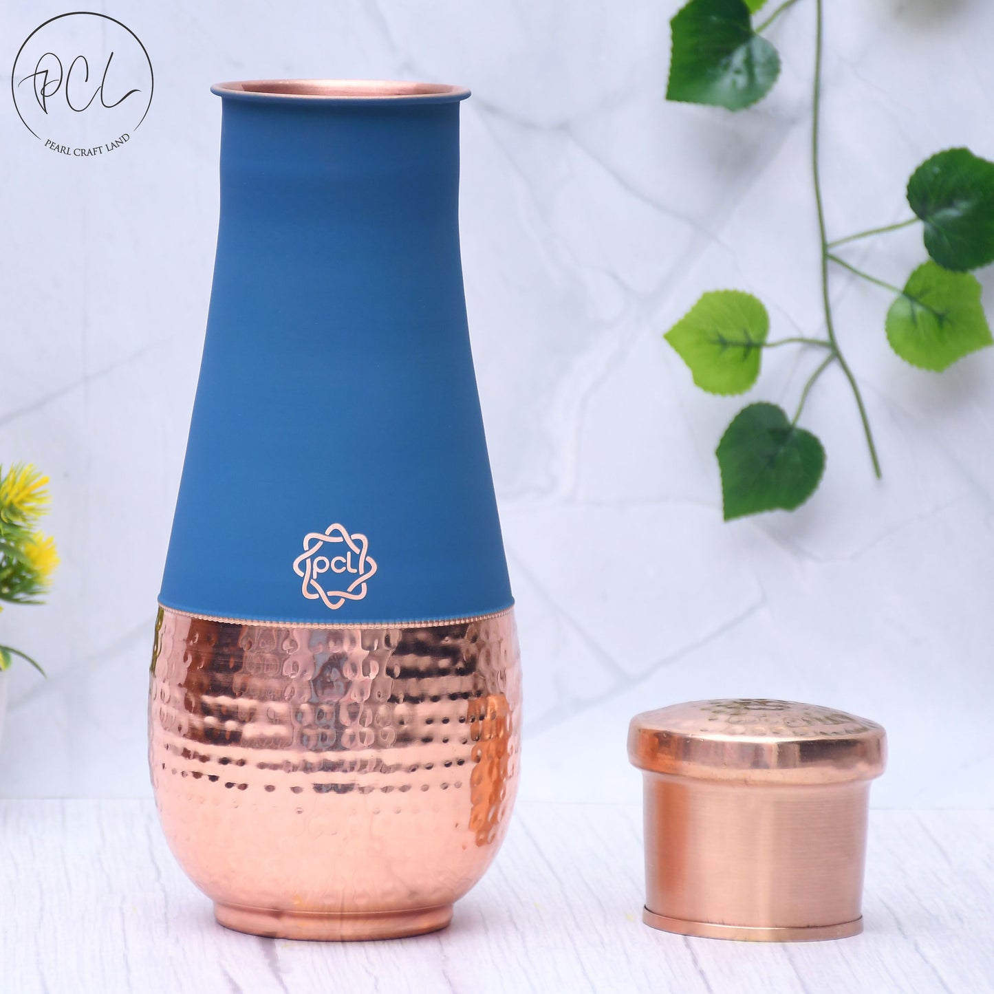 Pure Copper Silk Blue Tulip Jar with Inbuilt Glass Capacity 1400ML.