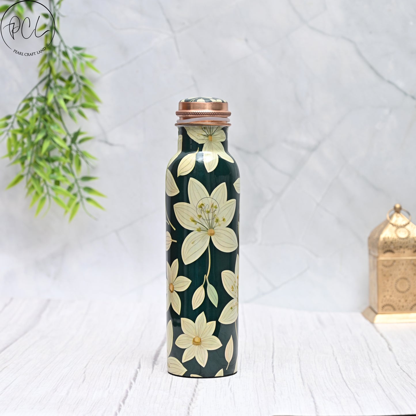 Pure Copper Floral Art Water Bottle Capacity 1000 ML