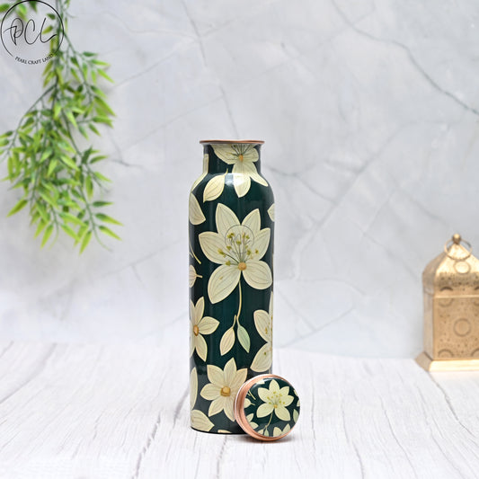 Pure Copper Floral Art Water Bottle Capacity 1000 ML