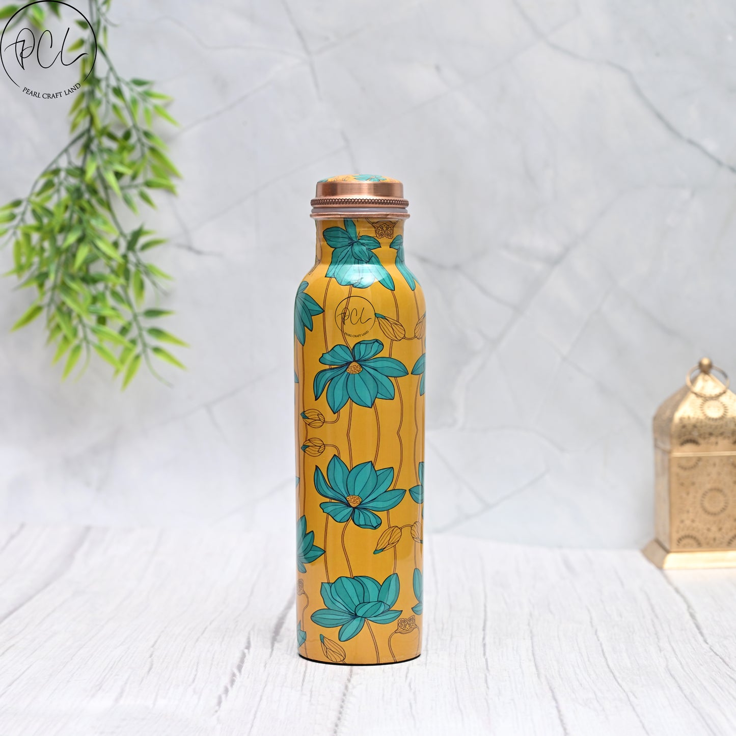 Pure Copper Floral Art Water Bottle Capacity 1000 ML