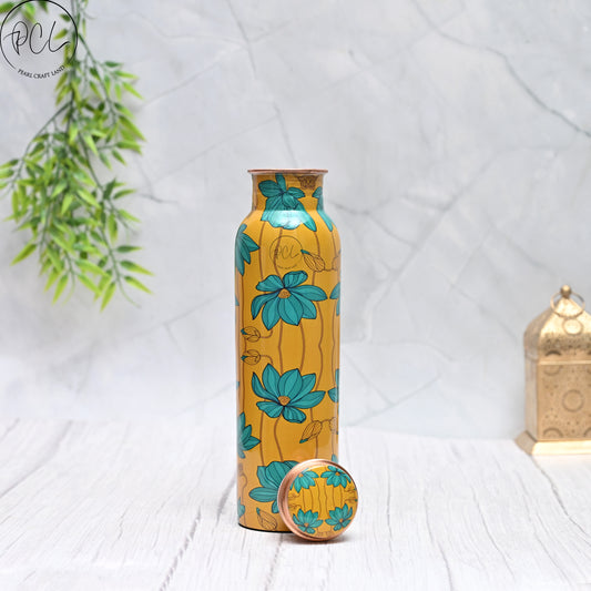 Pure Copper Floral Art Water Bottle Capacity 1000 ML