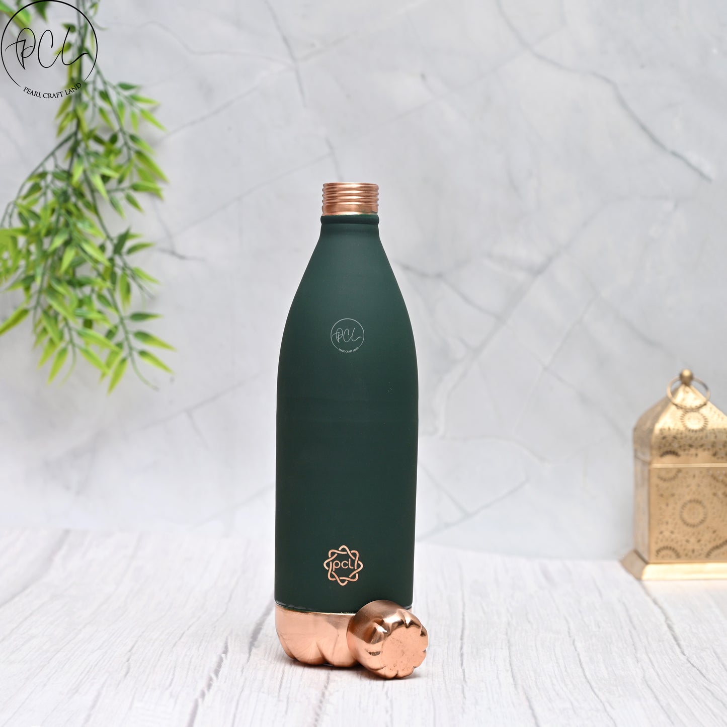 Pure Copper Atlas Bottle Silk ( Green ) 1000 ML