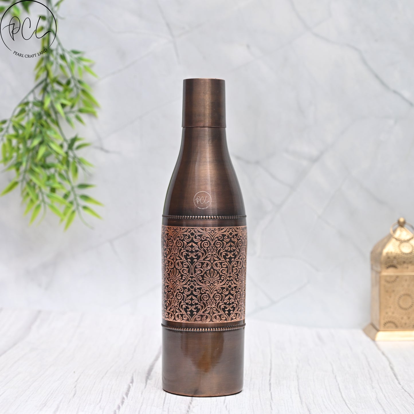 Pure Copper Water Bottle Black Antique Engraving Design Capacity 1100ML