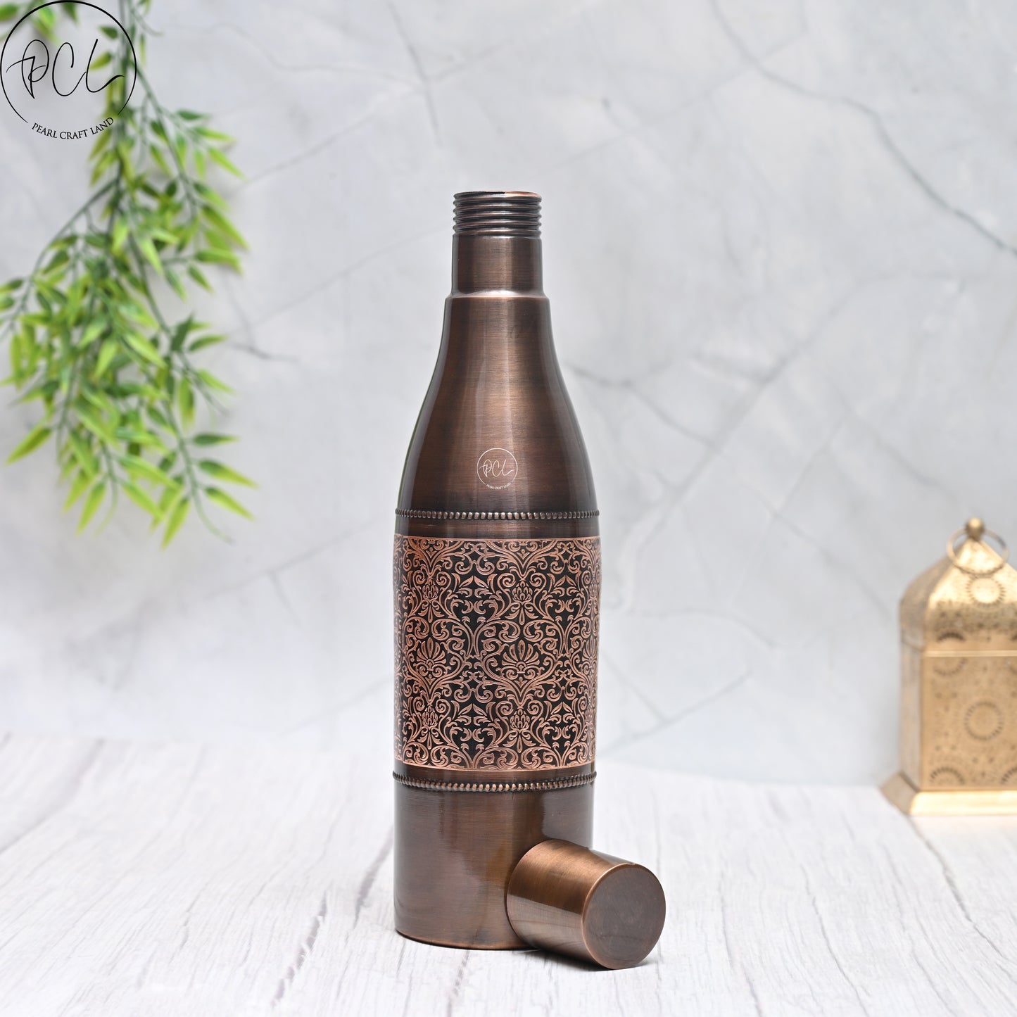 Pure Copper Water Bottle Black Antique Engraving Design Capacity 1100ML