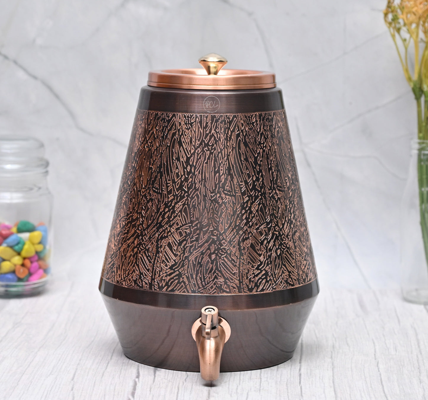 Pure Copper Water Dispenser Conical Antique Ozone Designed Capacity 5000 ML